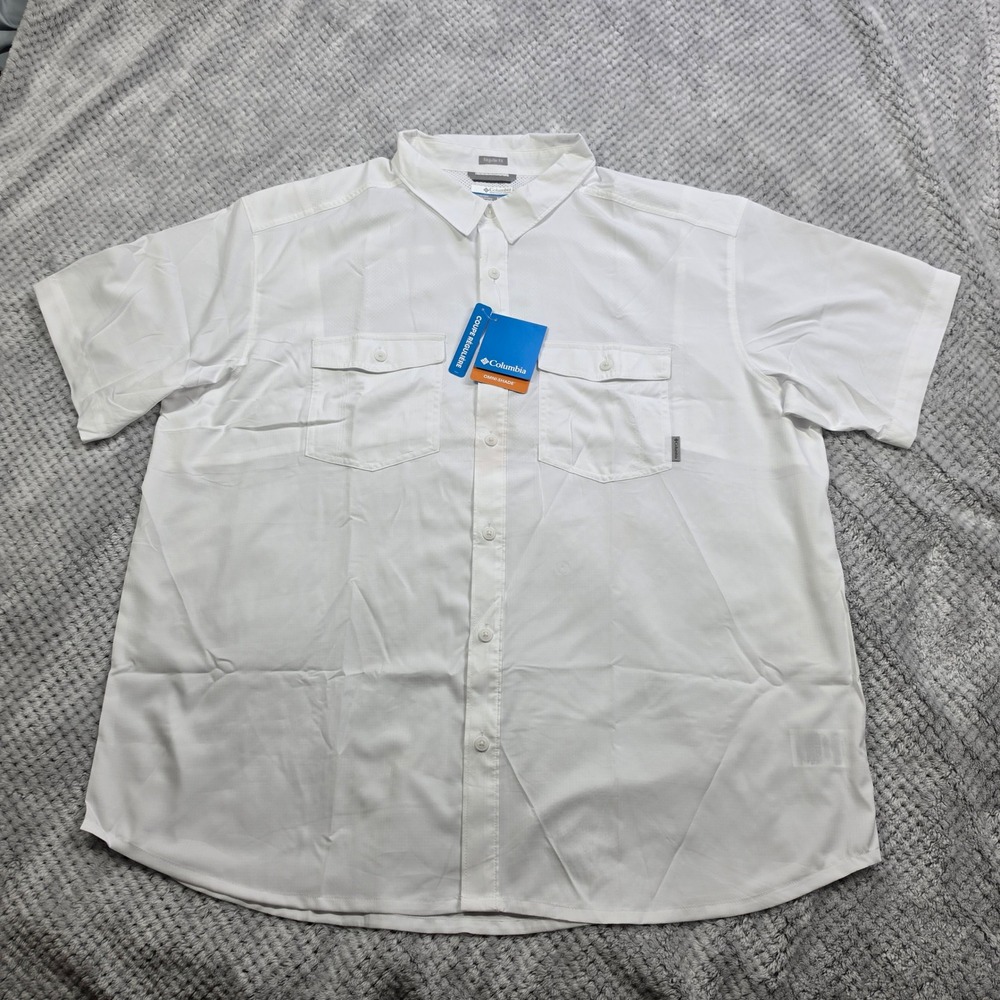 Columbia Omni-Shade Fishing Shirt Men 2XL White Short Sleeve Button Up Ripstop
